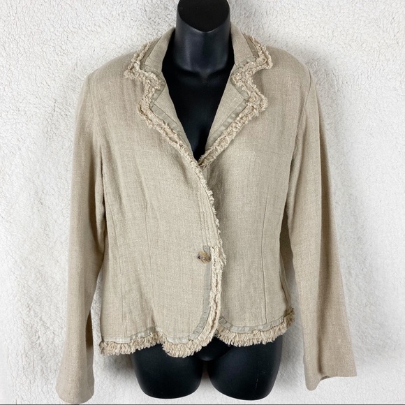 CHICO'S Natural Tan Linen Hopsack Alex Blazer Jacket NWT  Small - Picture 8 of 8